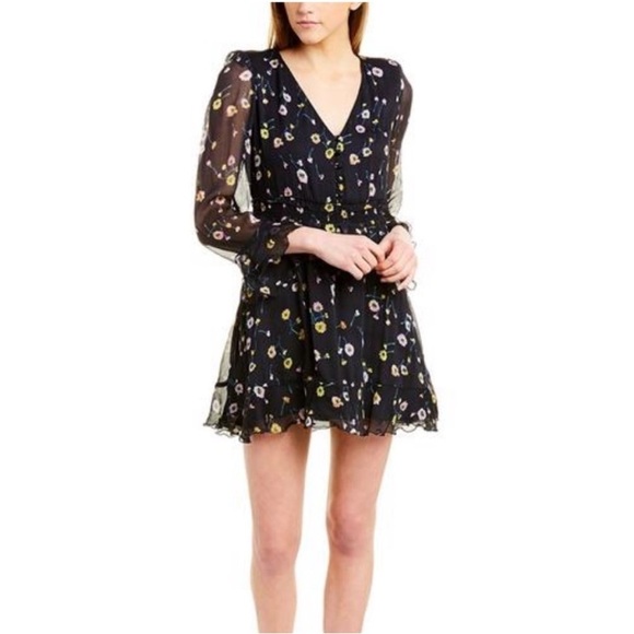 The Kooples Paris Bleu J’Espere Blue Floral Long Sleeve Ruffle Mini Dress Size 2 - Picture 6 of 15